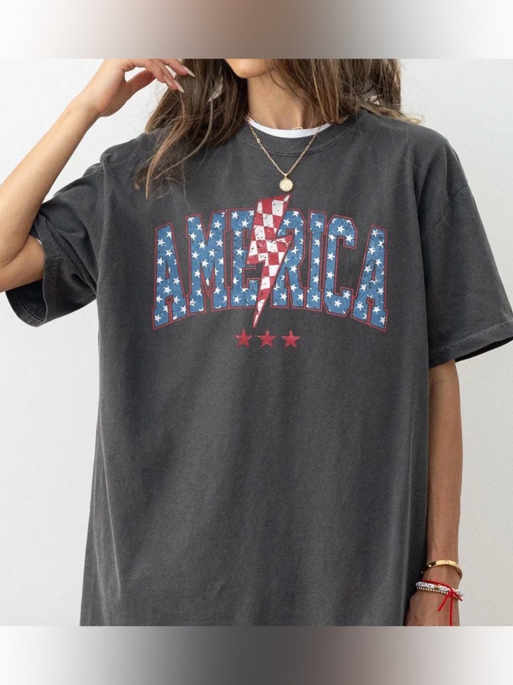 Vintage Inspired 'America' Graphic T‑Shirt - Charcoal
